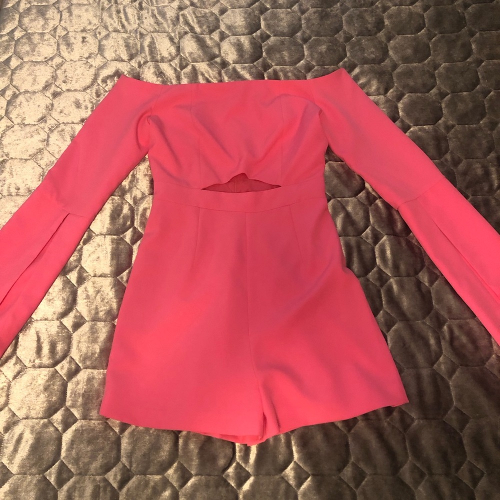 Hot pink off the shoulder romper from ASOS